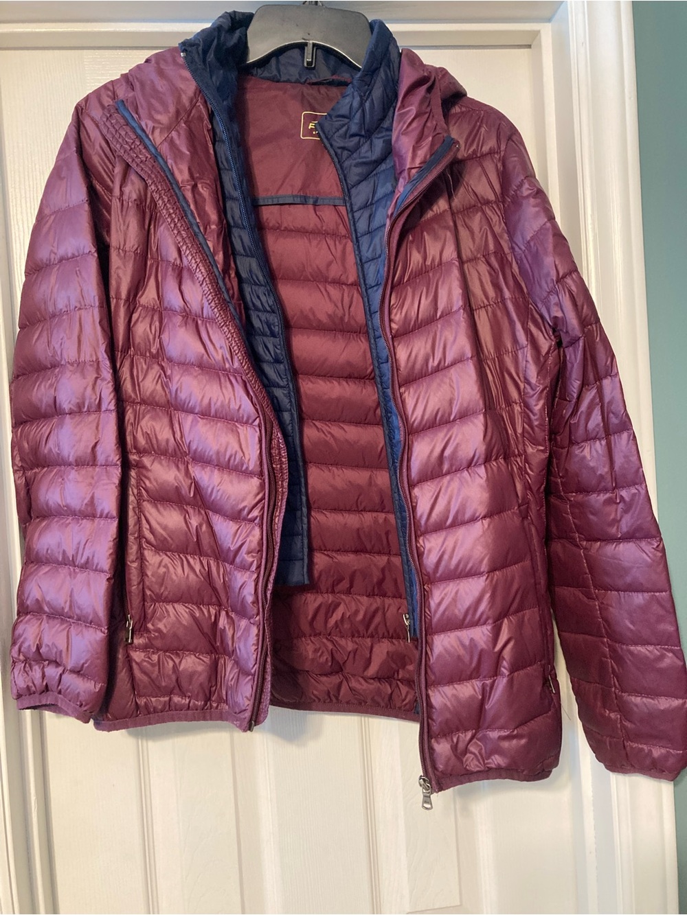 Womens Burgundy & Navy Lightweight Puffer Jacket